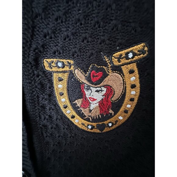 Mischief Made Love on the Ranch Crop Cardigan Pointelle Knit Embroidered SZ XL - Picture 3 of 5